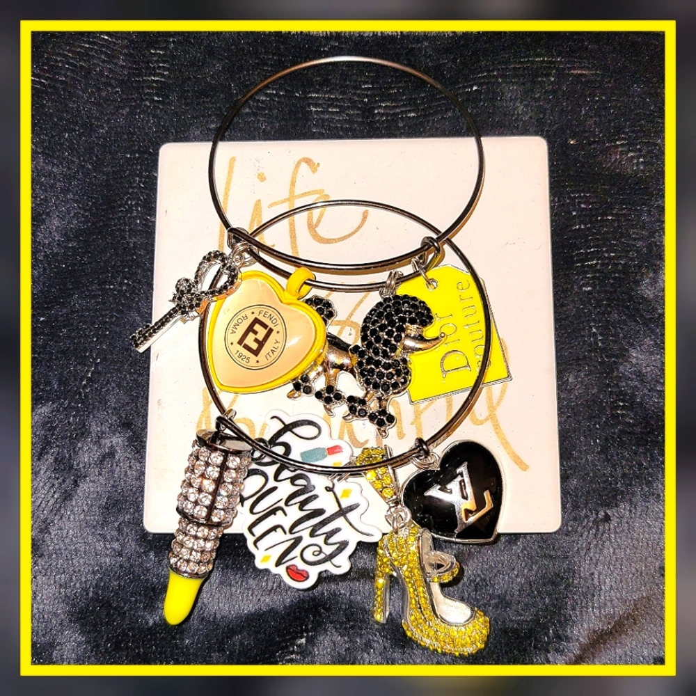 Yellow & Black Gunmetal Bangle Set